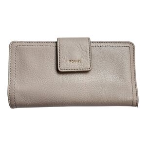 Fossil Multifunction Graystone Taupe Leather Wallet Zip Pocket Multicard Slim
